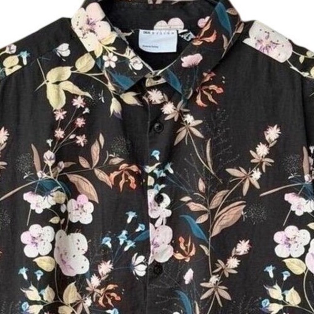 ASOS DESIGN‎ Mens XL Floral Button Up Shirt Short Sleeve Black Pink Tropical